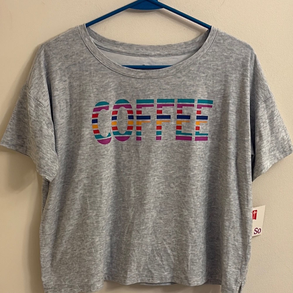 SO Gray Graphic Crop Tee with 'COFFEE' Print